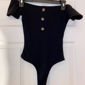 Black button up strapless body suit